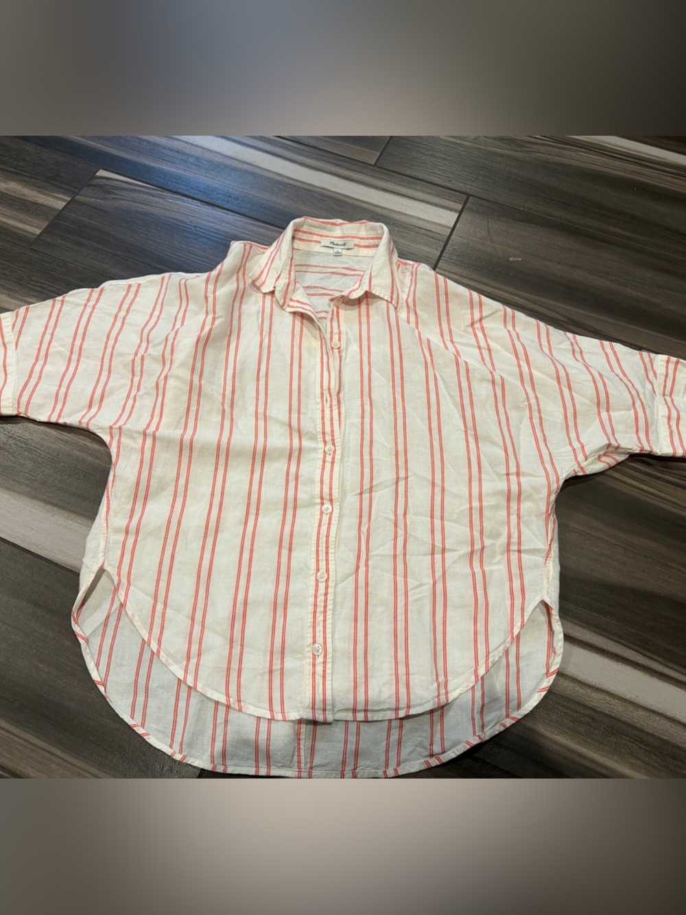 Madewell White Shirt with Orange Stripes